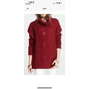 Free People Womens Deep Red Complex Cable Knit Pullover  Oversized Sweater XS